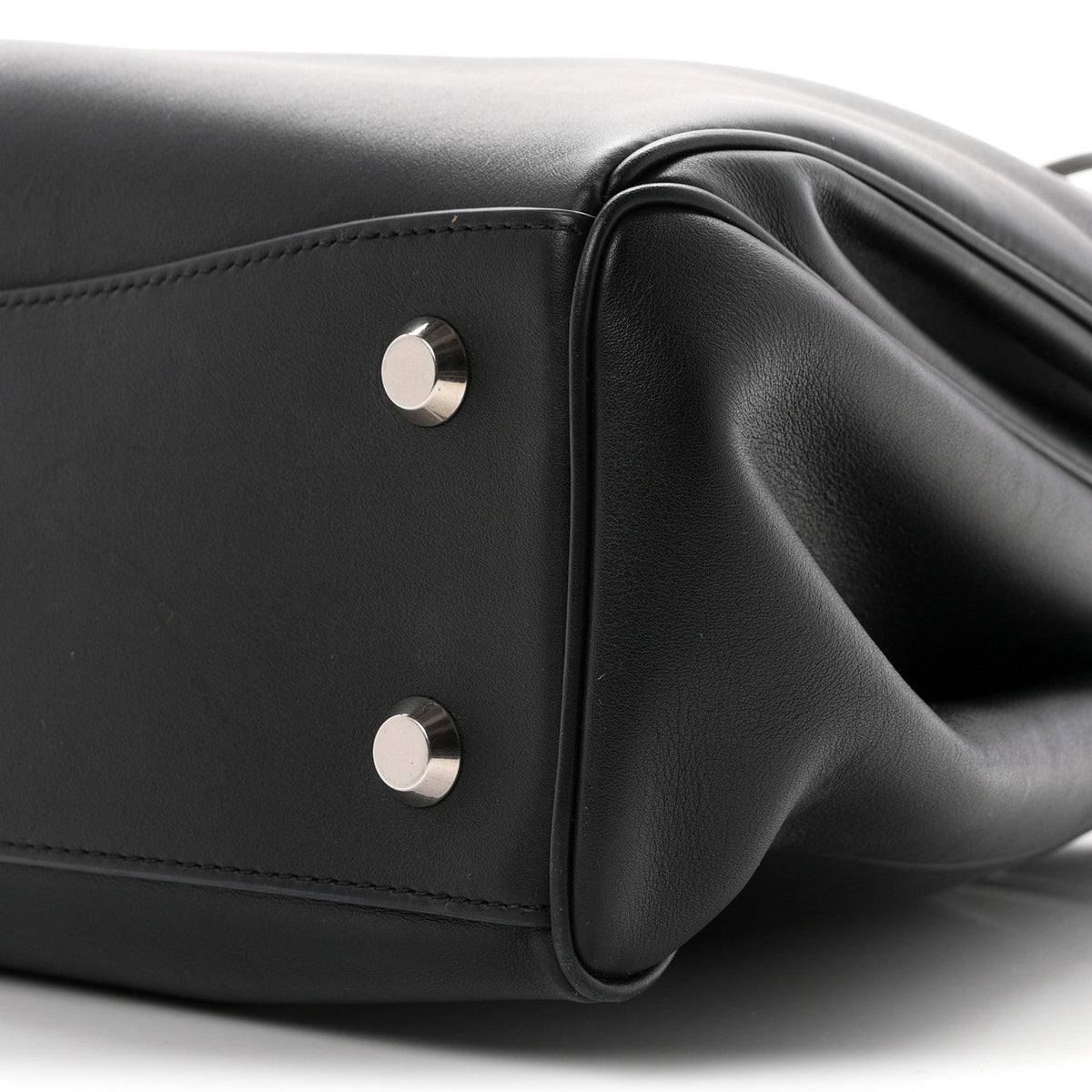 Natural Smooth Calfskin Medium Rodeo Top Handle Handbag Black