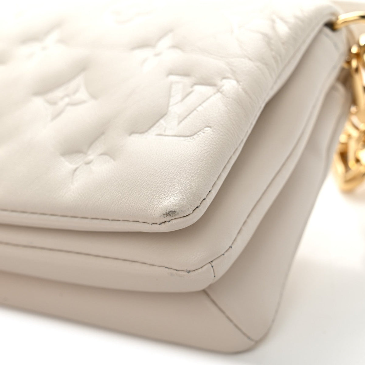 Lambskin Embossed Monogram Pochette Coussin Crossbody Cream