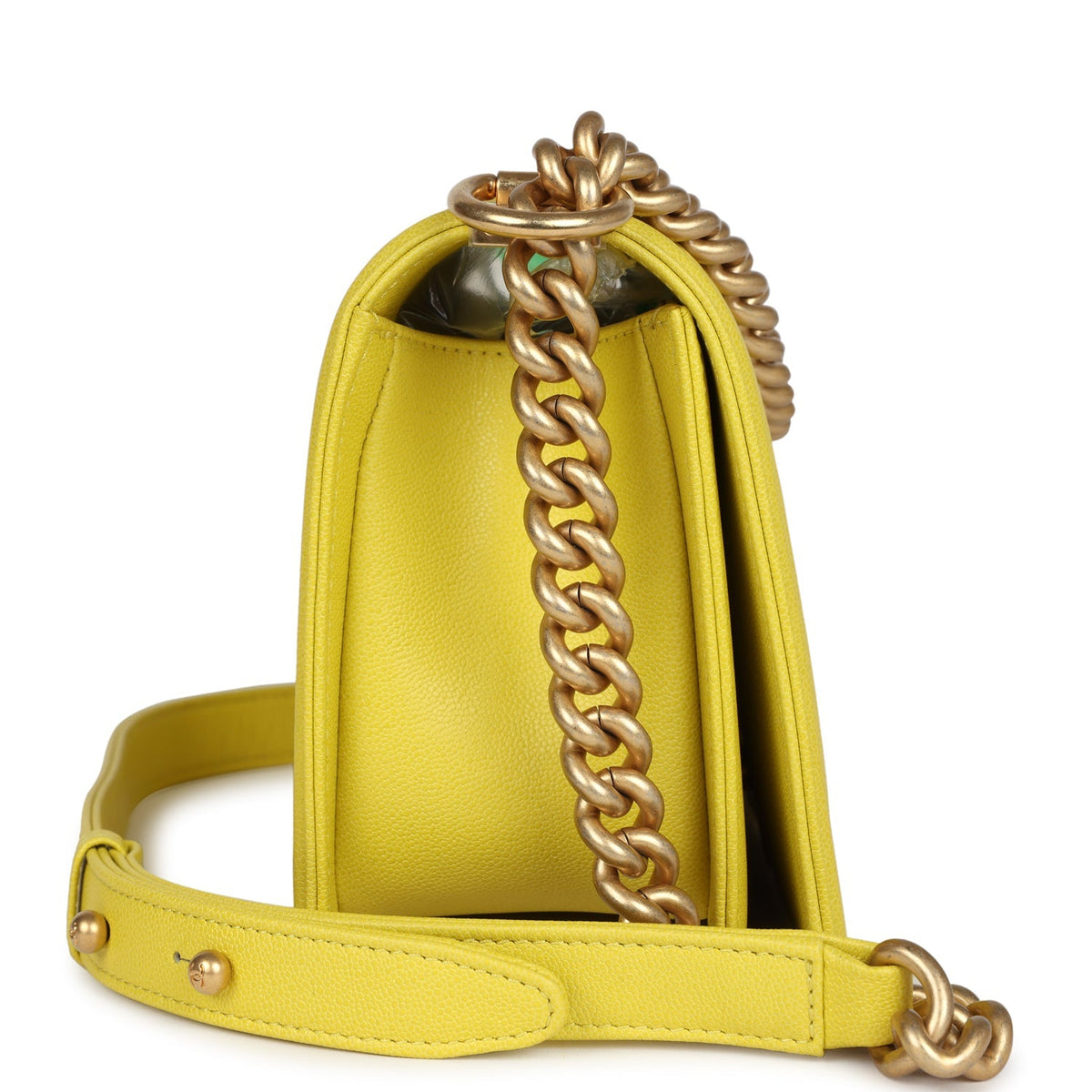 Chanel Medium Chevron Boy Bag Yellow Grained Calfskin Brushed Gold Hardware