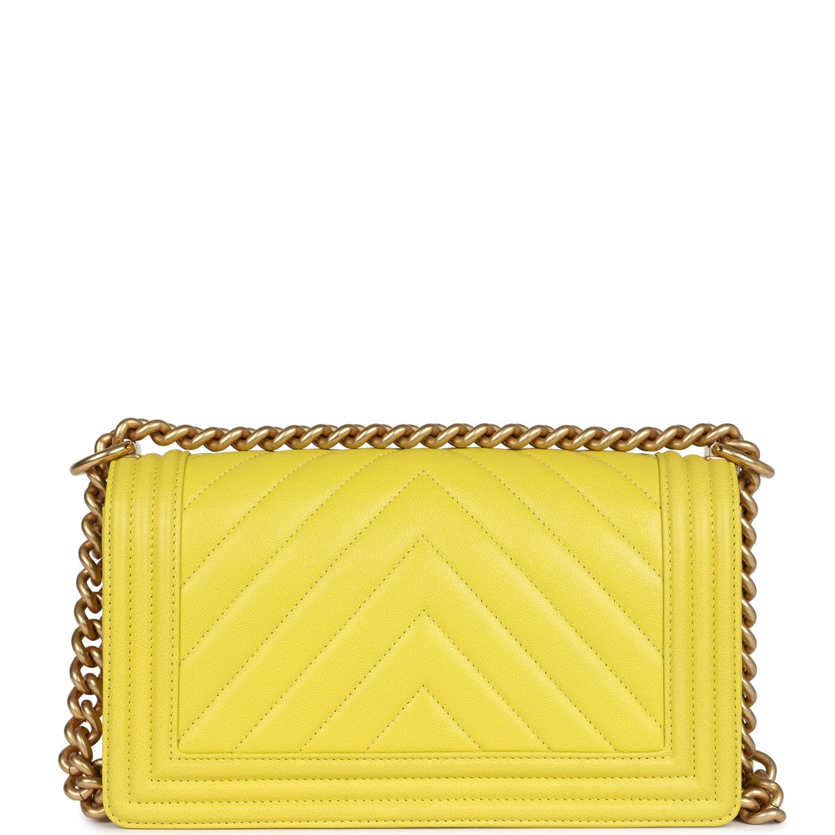 Chanel Medium Chevron Boy Bag Yellow Grained Calfskin Brushed Gold Hardware