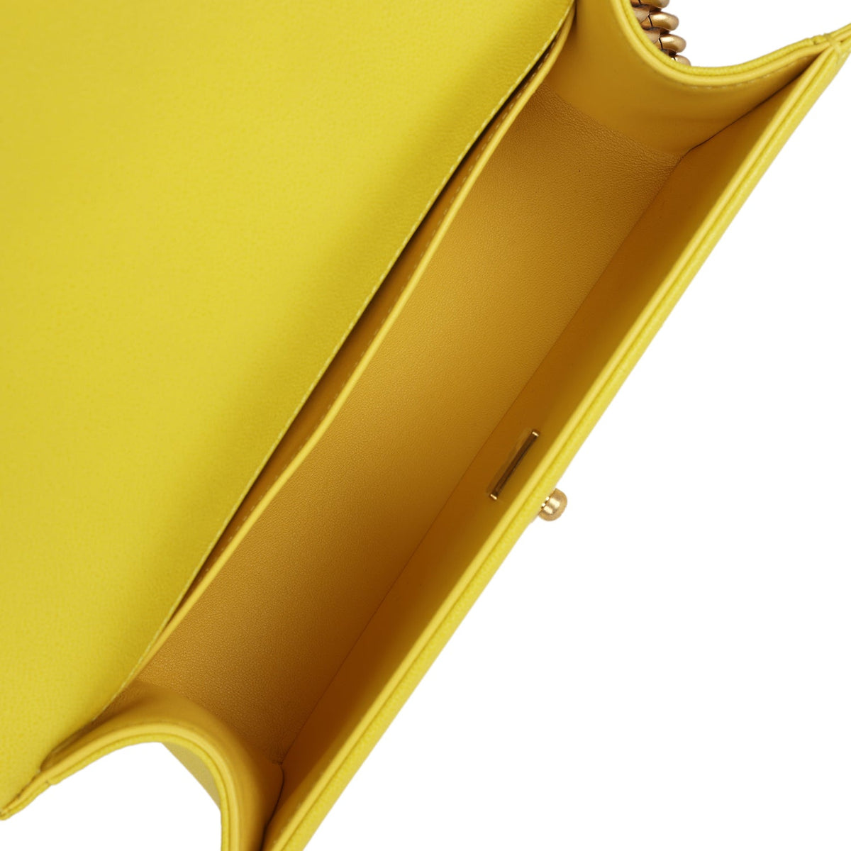 Chanel Medium Chevron Boy Bag Yellow Grained Calfskin Brushed Gold Hardware