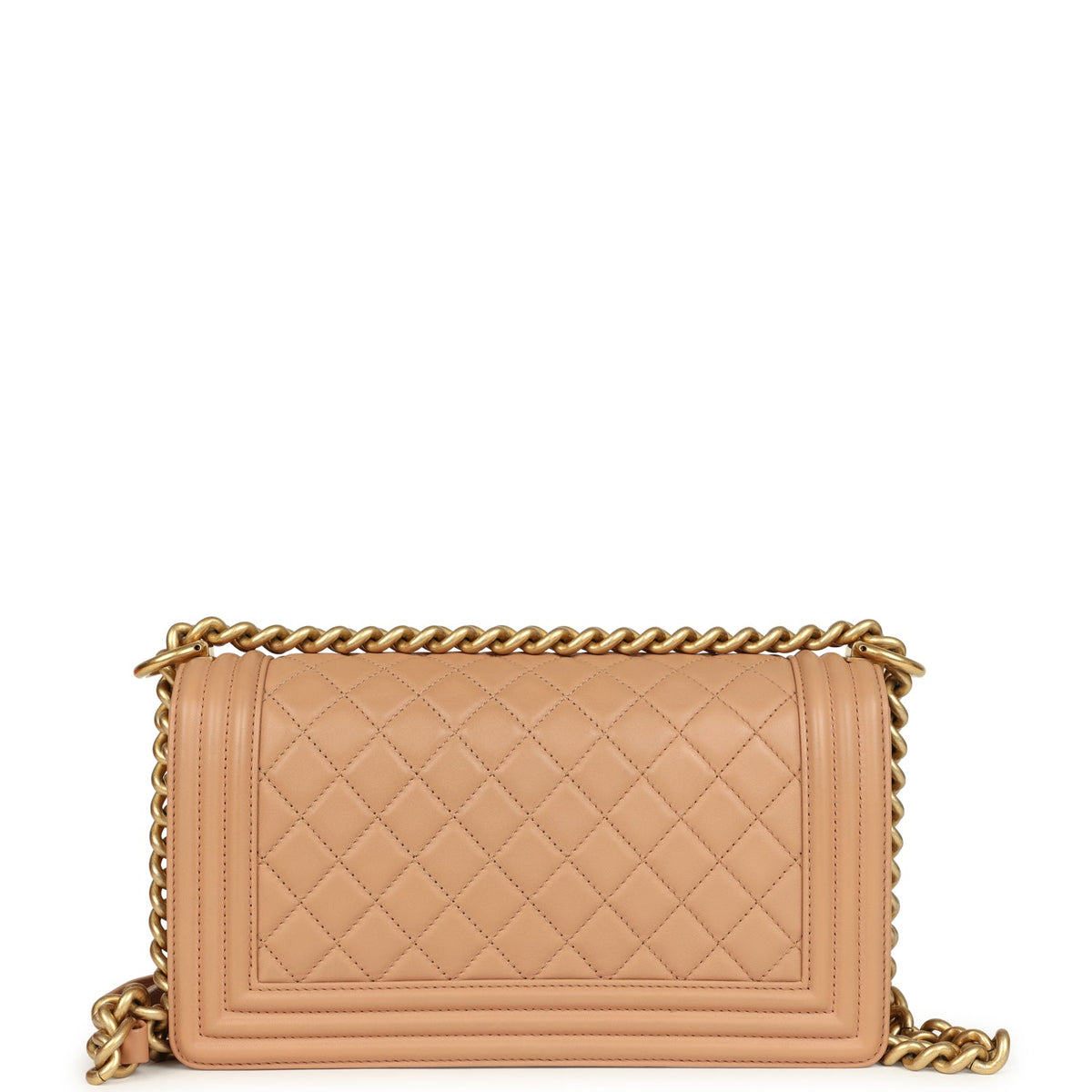 Pre-owned Chanel Medium Boy Bag Dark Beige Lambskin Antique Gold Hardware