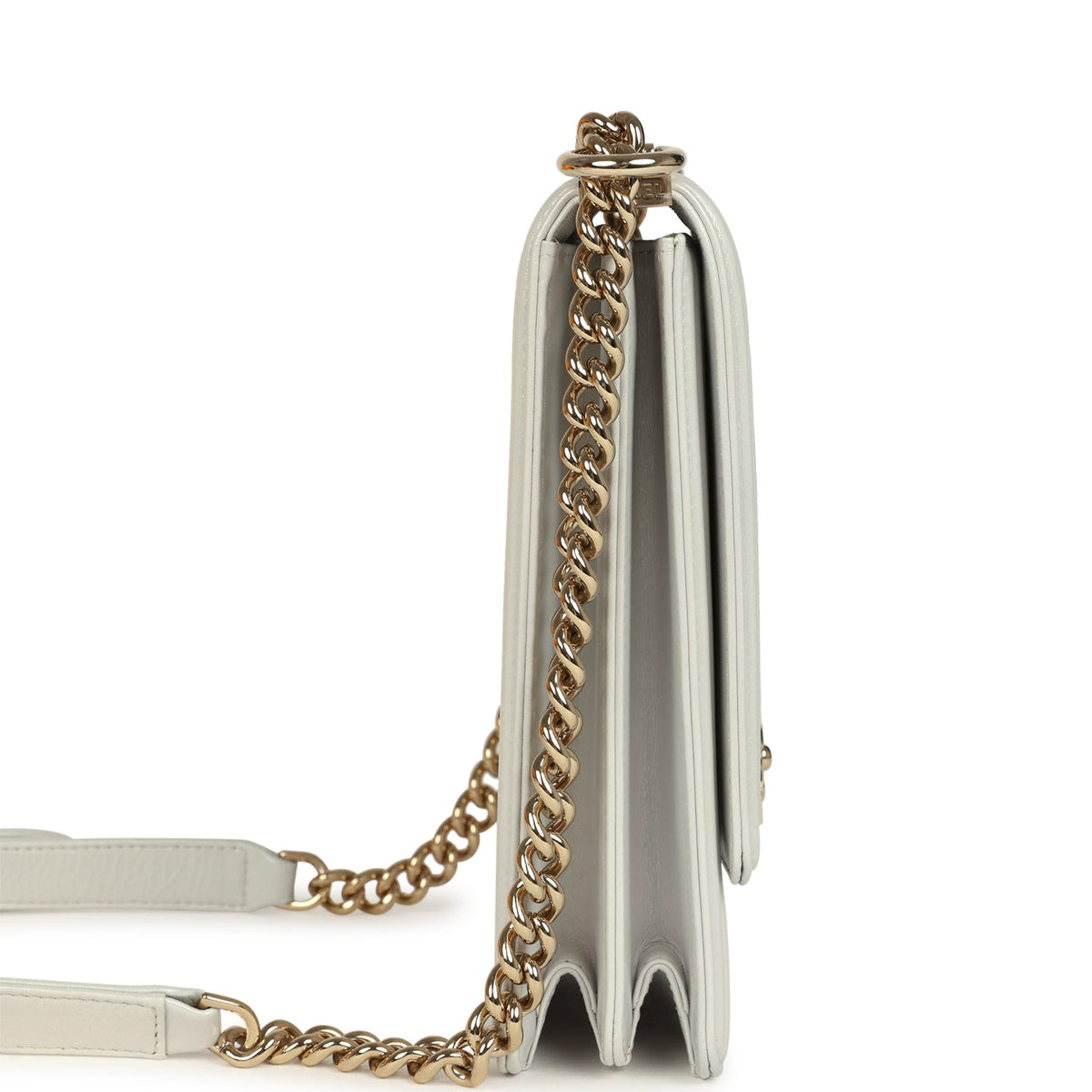 Pre-owned Chanel North South Boy Bag Light Grey Iridescent Calfskin Light Gold Hardware