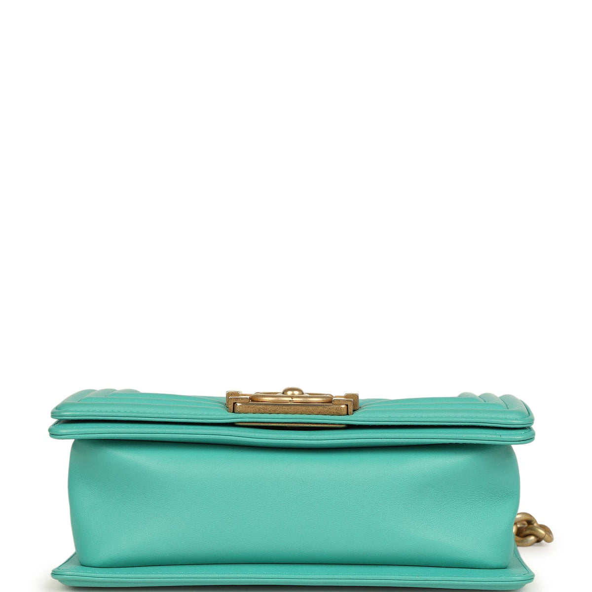Pre-owned Chanel Small Boy Bag Turquoise Lambskin Antique Gold Hardware