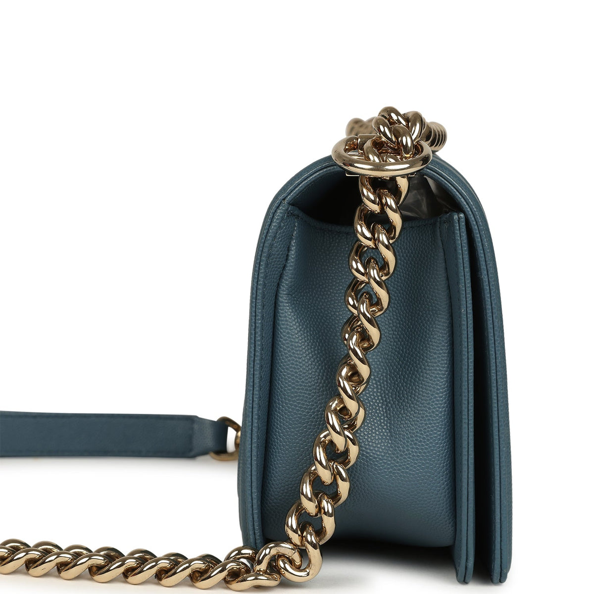 Pre-owned Chanel Medium Chevron Boy Bag Blue Caviar Light Gold Hardware