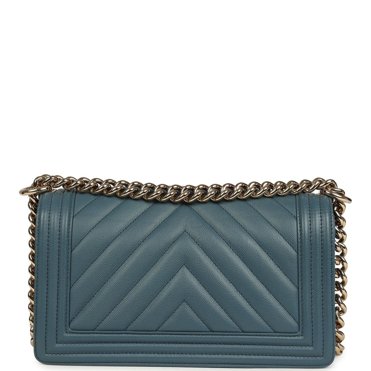 Pre-owned Chanel Medium Chevron Boy Bag Blue Caviar Light Gold Hardware