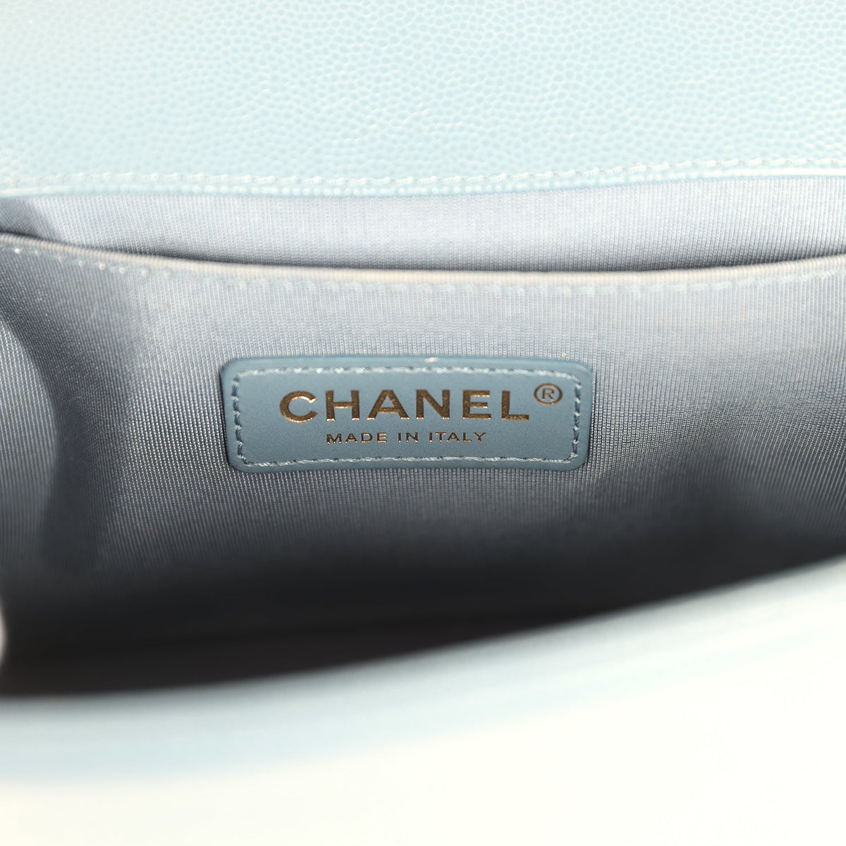 Pre-owned Chanel Medium Chevron Boy Bag Blue Caviar Light Gold Hardware