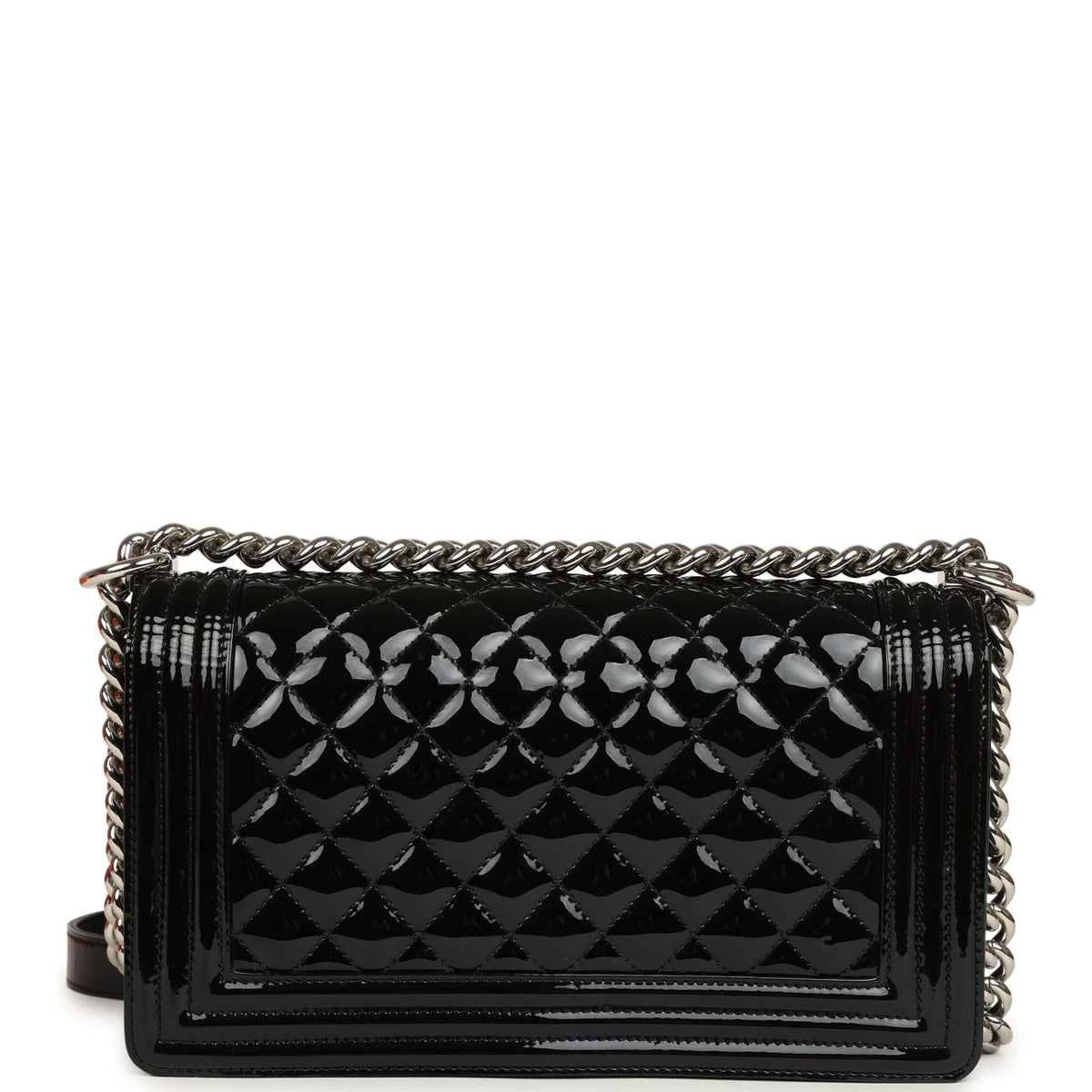 Pre-owned Chanel Medium Boy Bag Black Patent Silver Hardware