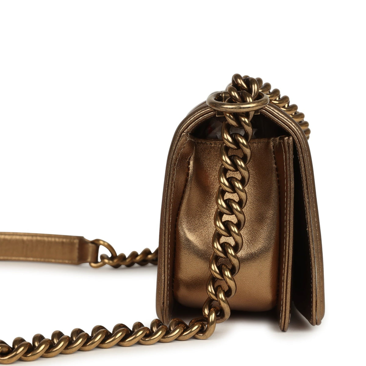Pre-owned Chanel Small Boy Bag Metallic Gold Python Antique Gold Hardware