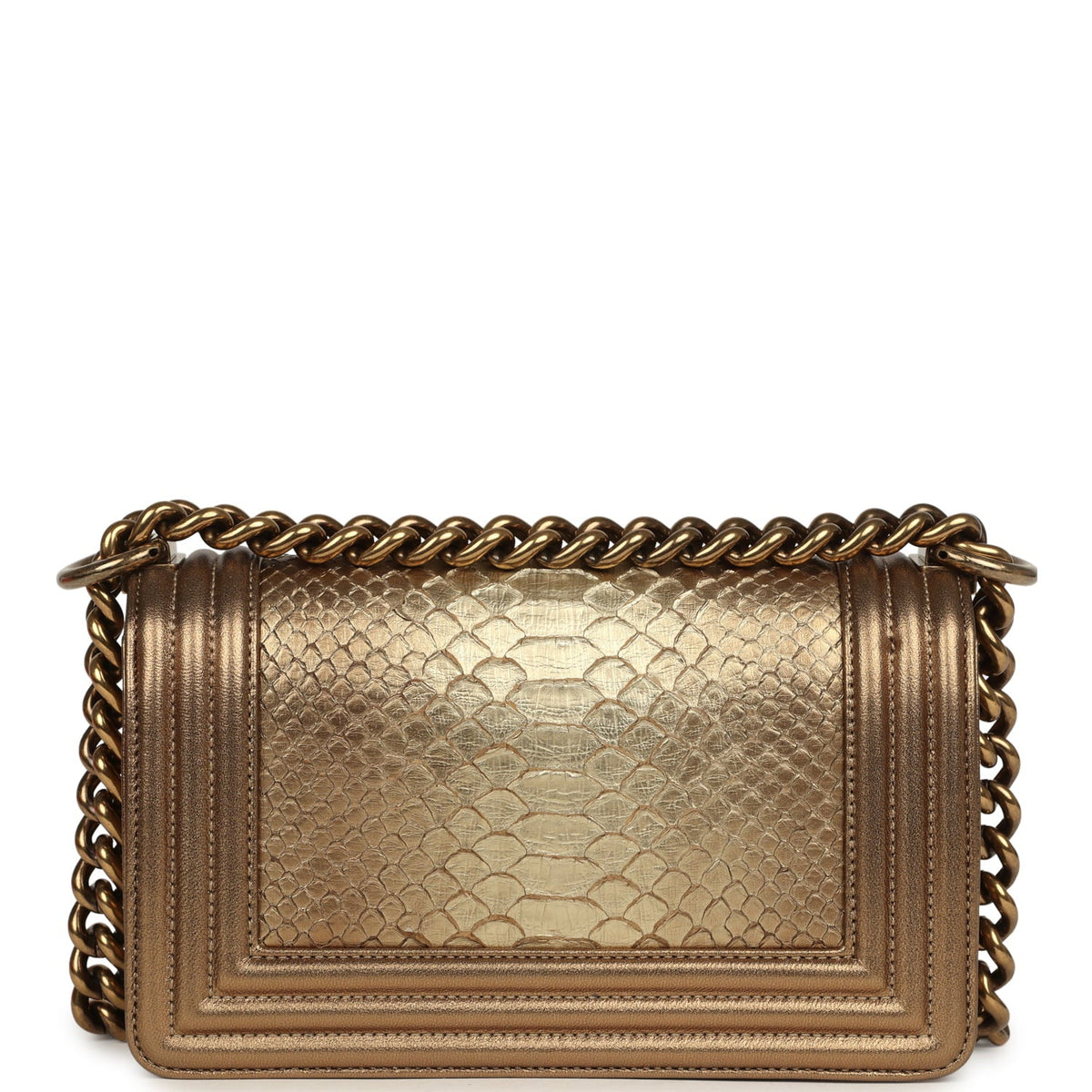 Pre-owned Chanel Small Boy Bag Metallic Gold Python Antique Gold Hardware