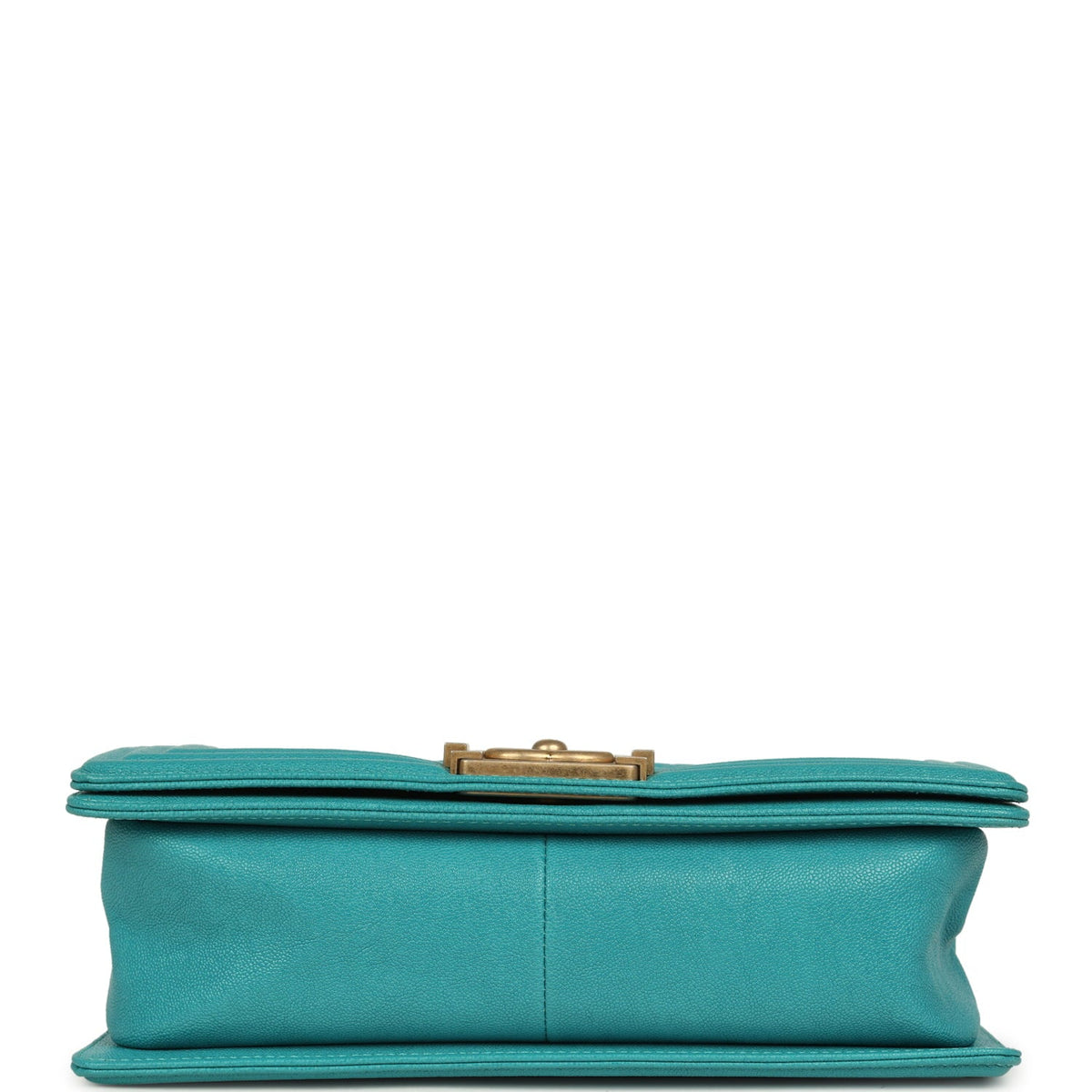 Pre-owned Chanel Medium Boy Bag Turquoise Shiny Caviar Antique Gold Hardware