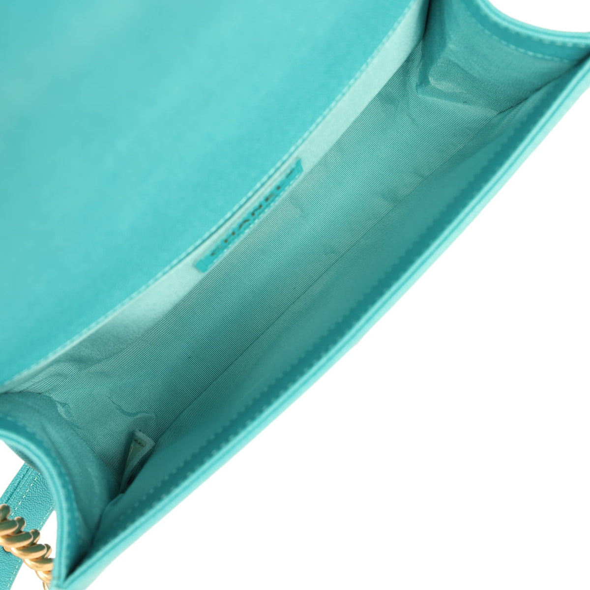 Pre-owned Chanel Medium Boy Bag Turquoise Shiny Caviar Antique Gold Hardware