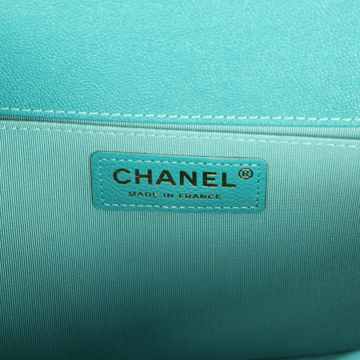 Pre-owned Chanel Medium Boy Bag Turquoise Shiny Caviar Antique Gold Hardware