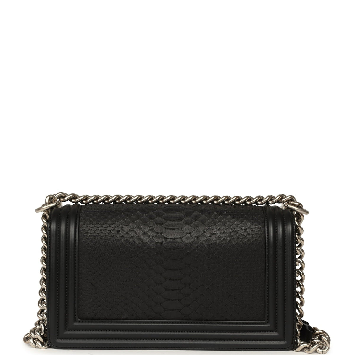Pre-owned Chanel Boy Bag Black Python, Calfskin Matte Silver Hardware