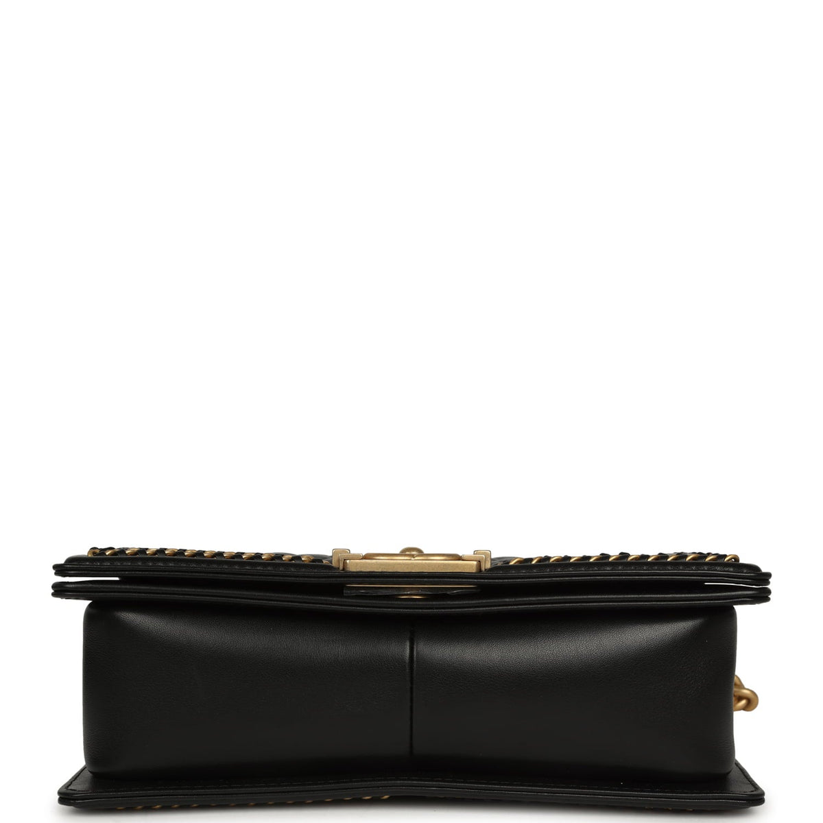 Chanel Medium Top Handle Braided Boy Bag Black Shiny Lambskin Antique Gold Hardware