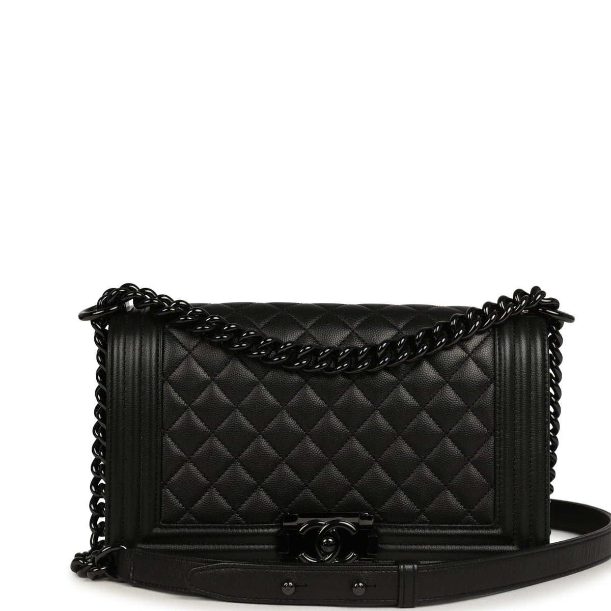 Pre-owned Chanel Medium Boy Bag So Black Caviar Black Hardware