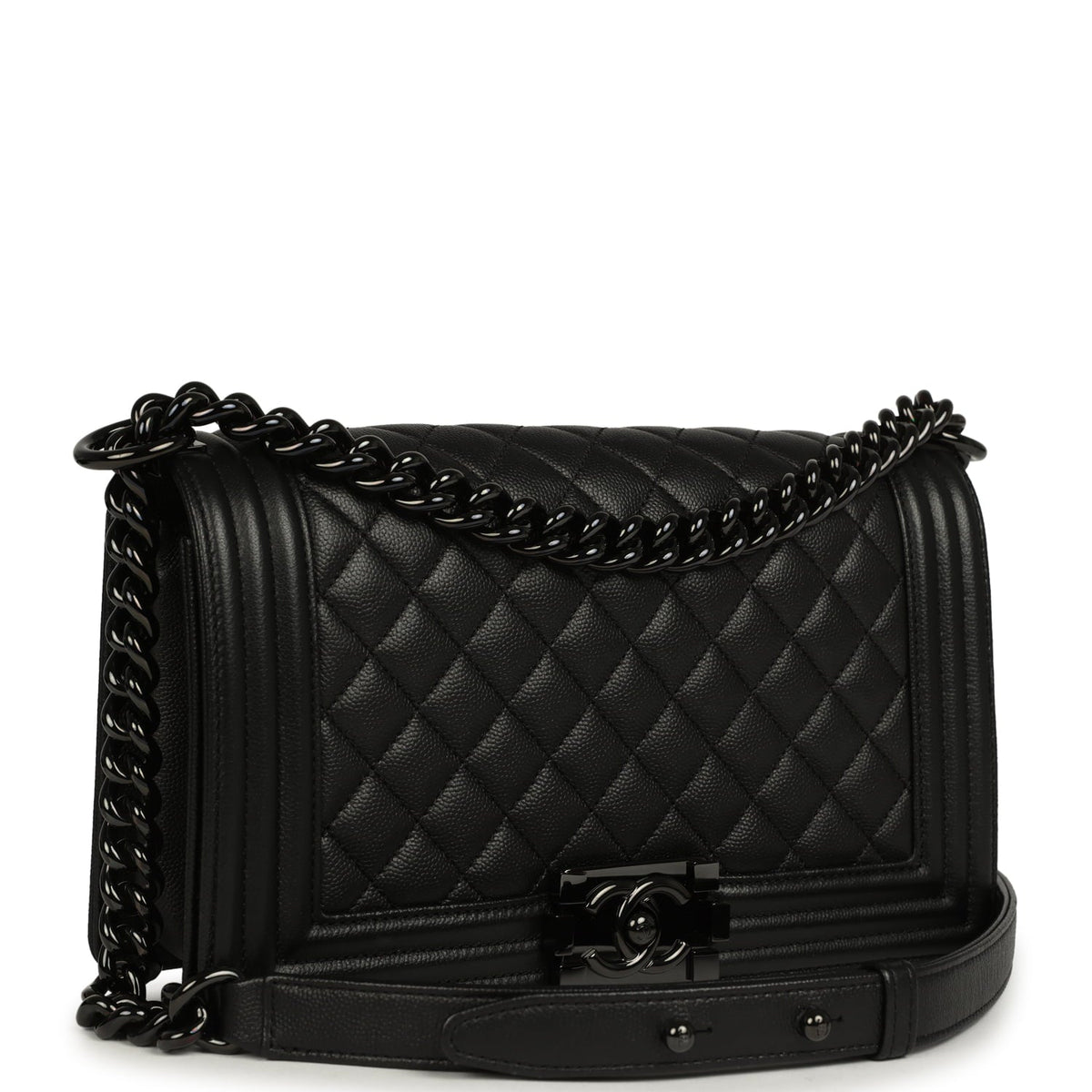Pre-owned Chanel Medium Boy Bag So Black Caviar Black Hardware
