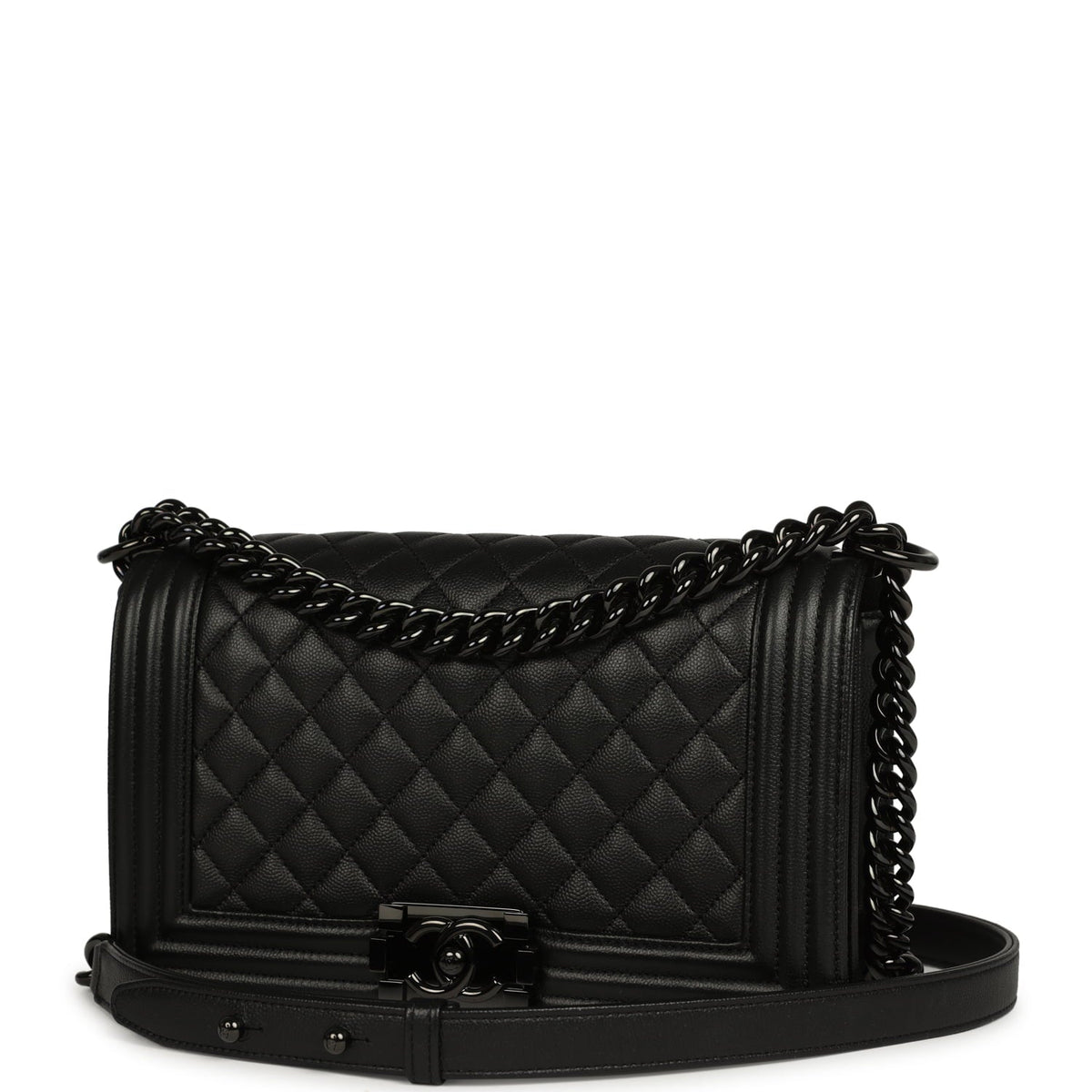 Pre-owned Chanel Medium Boy Bag So Black Caviar Black Hardware