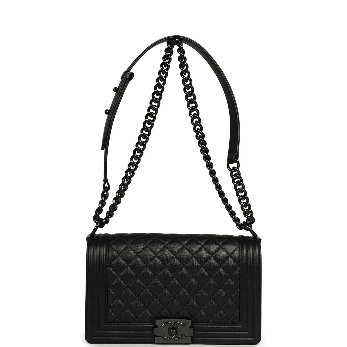 Pre-owned Chanel Medium Boy Bag So Black Caviar Black Hardware