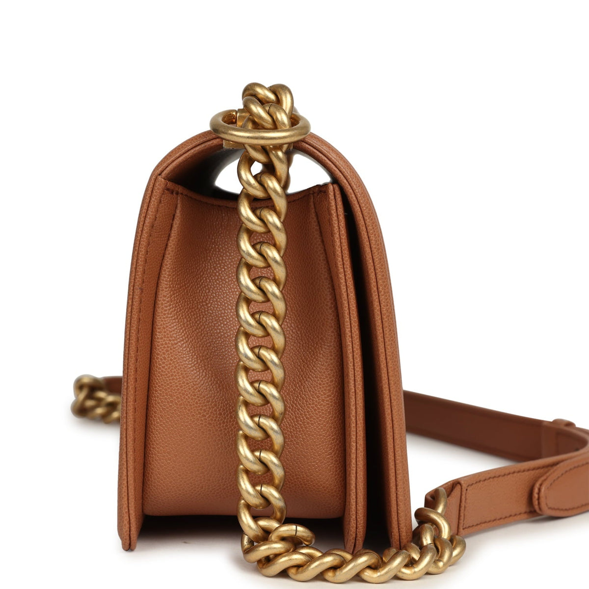 Pre-owned Chanel Medium Chevron Boy Bag Brown Caviar Antique Gold Hardware
