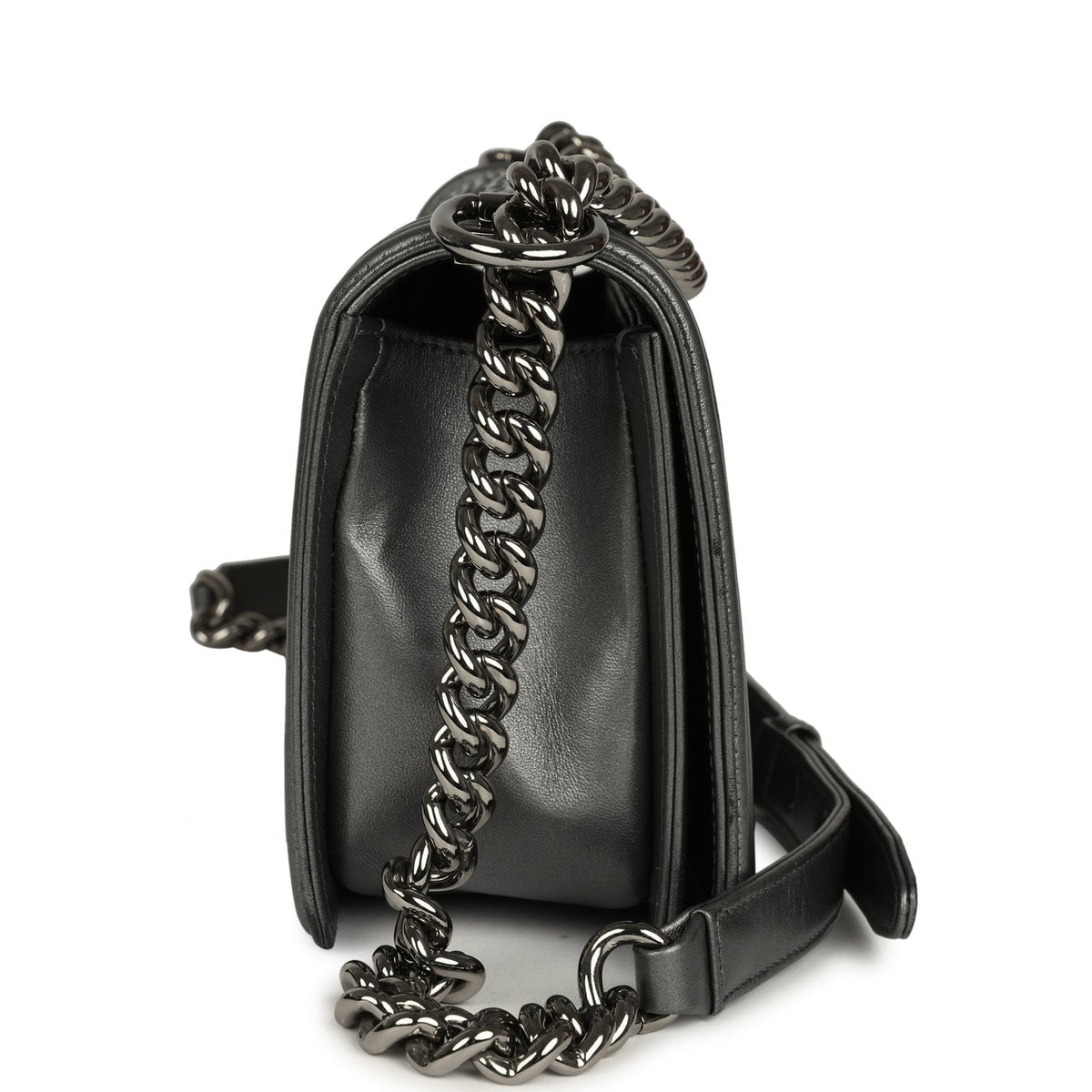Pre-owned Chanel Medium Boy Bag Silver Python Ruthenium Hardware