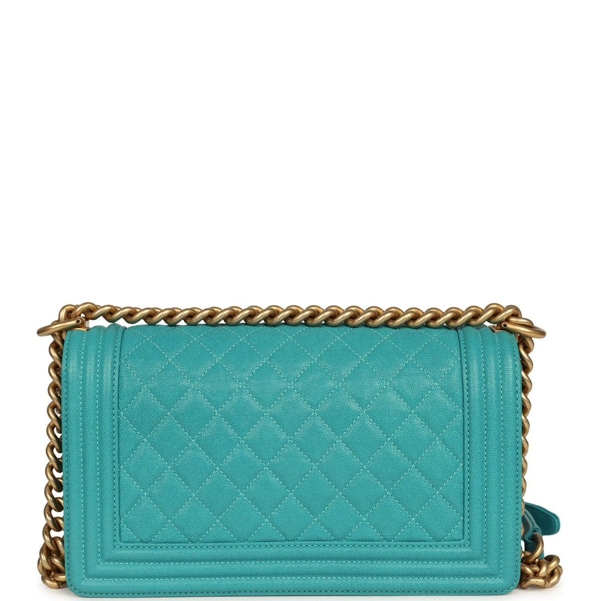 Pre-owned Chanel Medium Boy Bag Turquoise Caviar Antique Gold Hardware