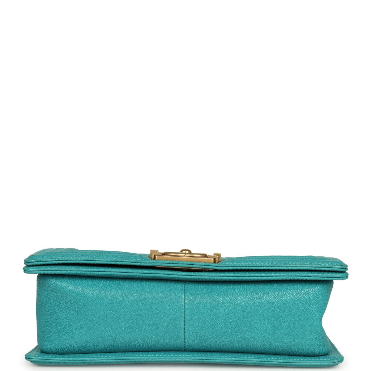 Pre-owned Chanel Medium Boy Bag Turquoise Caviar Antique Gold Hardware