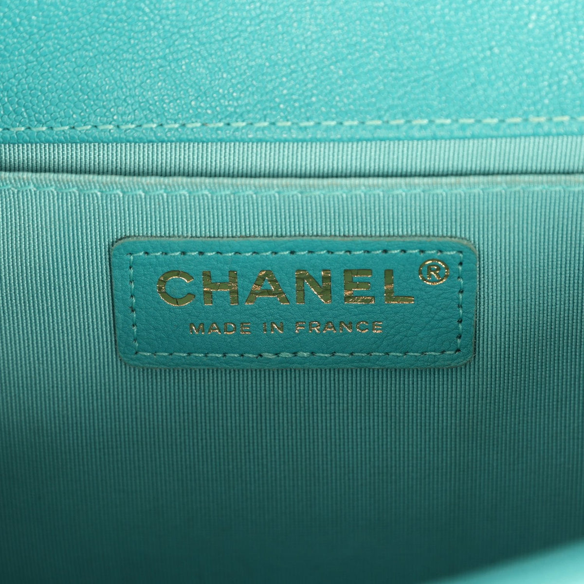 Pre-owned Chanel Medium Boy Bag Turquoise Caviar Antique Gold Hardware