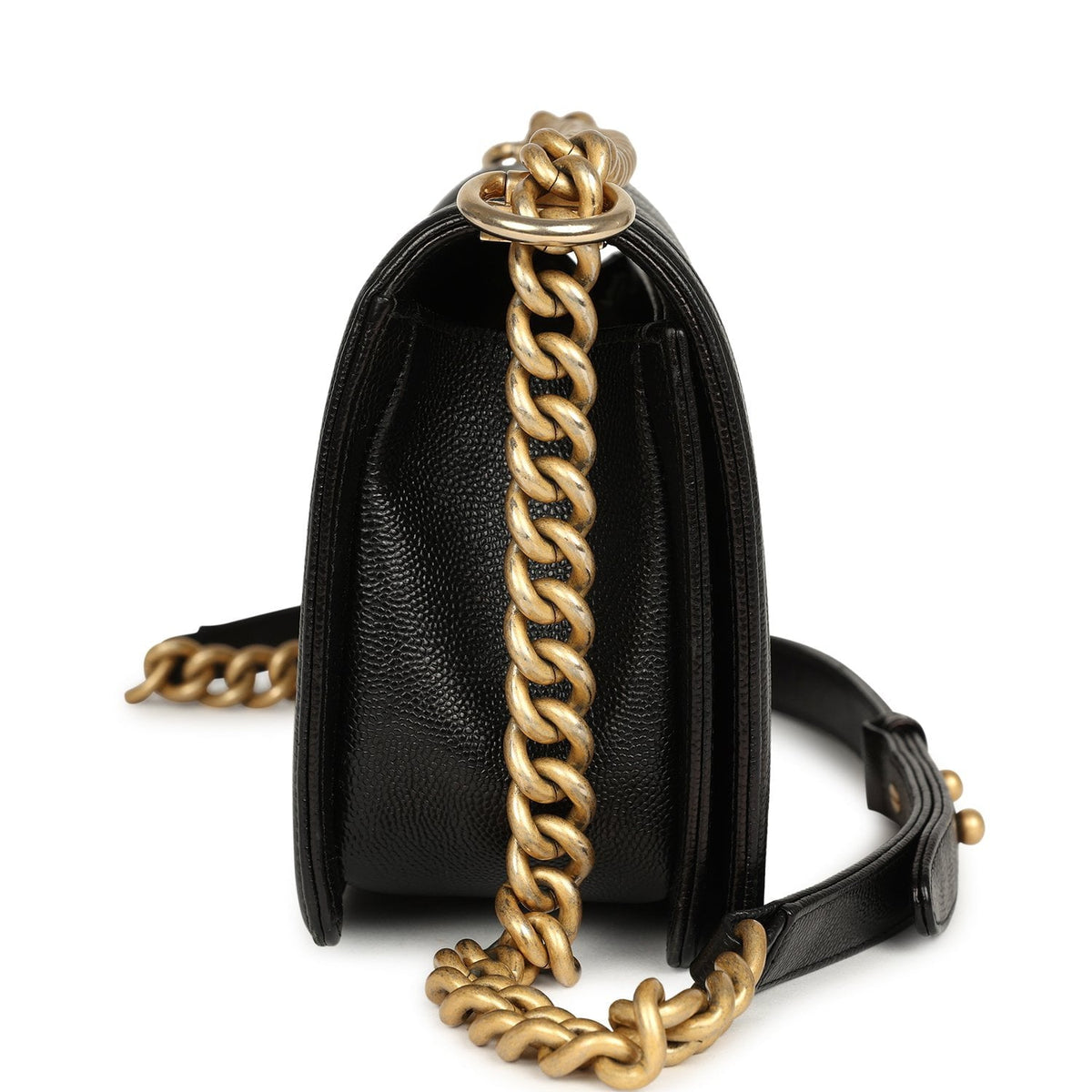 Pre-owned Chanel Medium Chevron Boy Bag Black Caviar Antique Gold Hardware