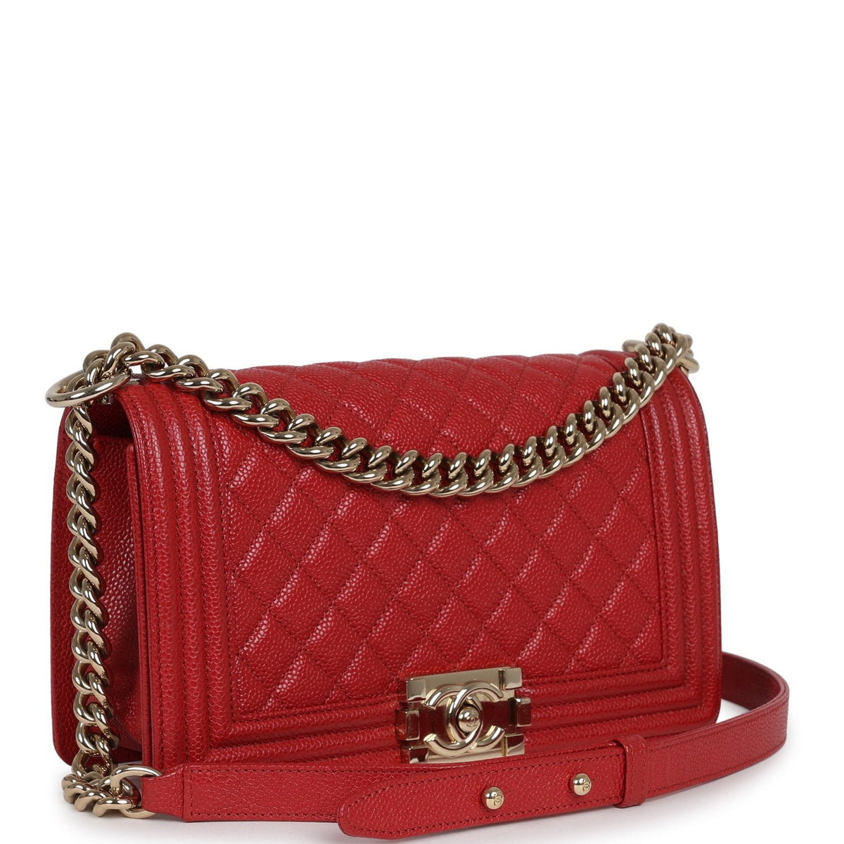 Pre-owned Chanel Medium Boy Bag Red Caviar Gold Hardware