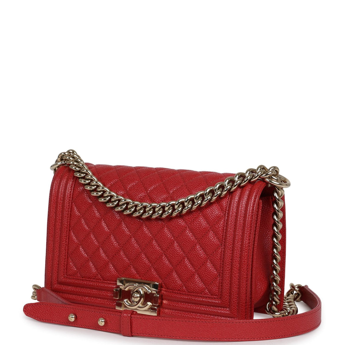 Pre-owned Chanel Medium Boy Bag Red Caviar Gold Hardware