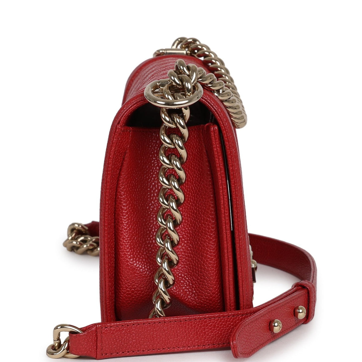 Pre-owned Chanel Medium Boy Bag Red Caviar Gold Hardware