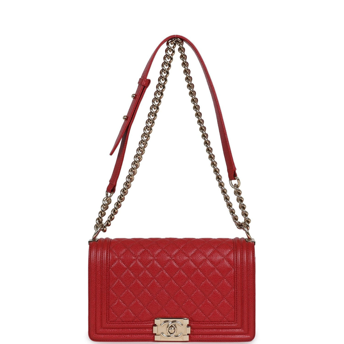 Pre-owned Chanel Medium Boy Bag Red Caviar Gold Hardware