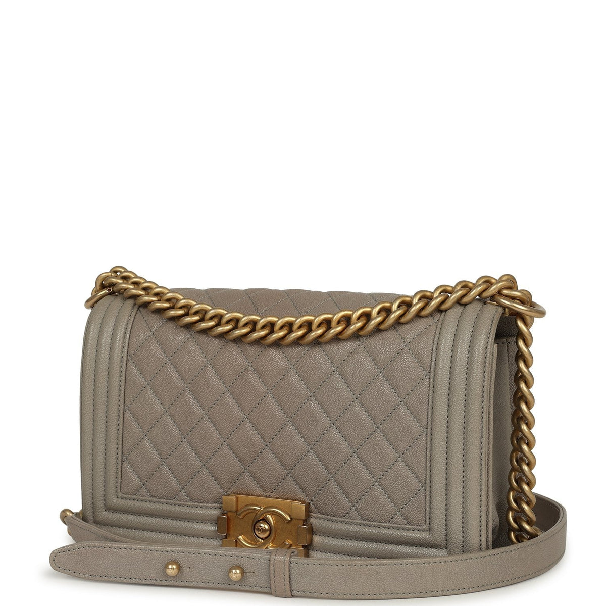 Pre-owned Chanel Medium Boy Bag Grey Caviar Antique Gold Hardware