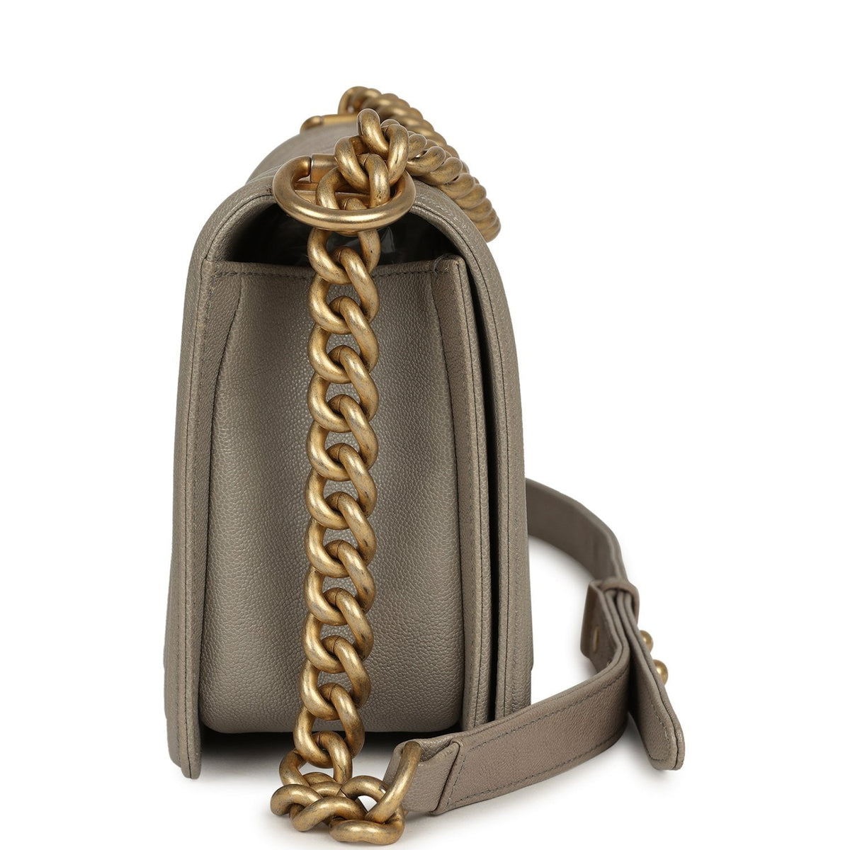 Pre-owned Chanel Medium Boy Bag Grey Caviar Antique Gold Hardware