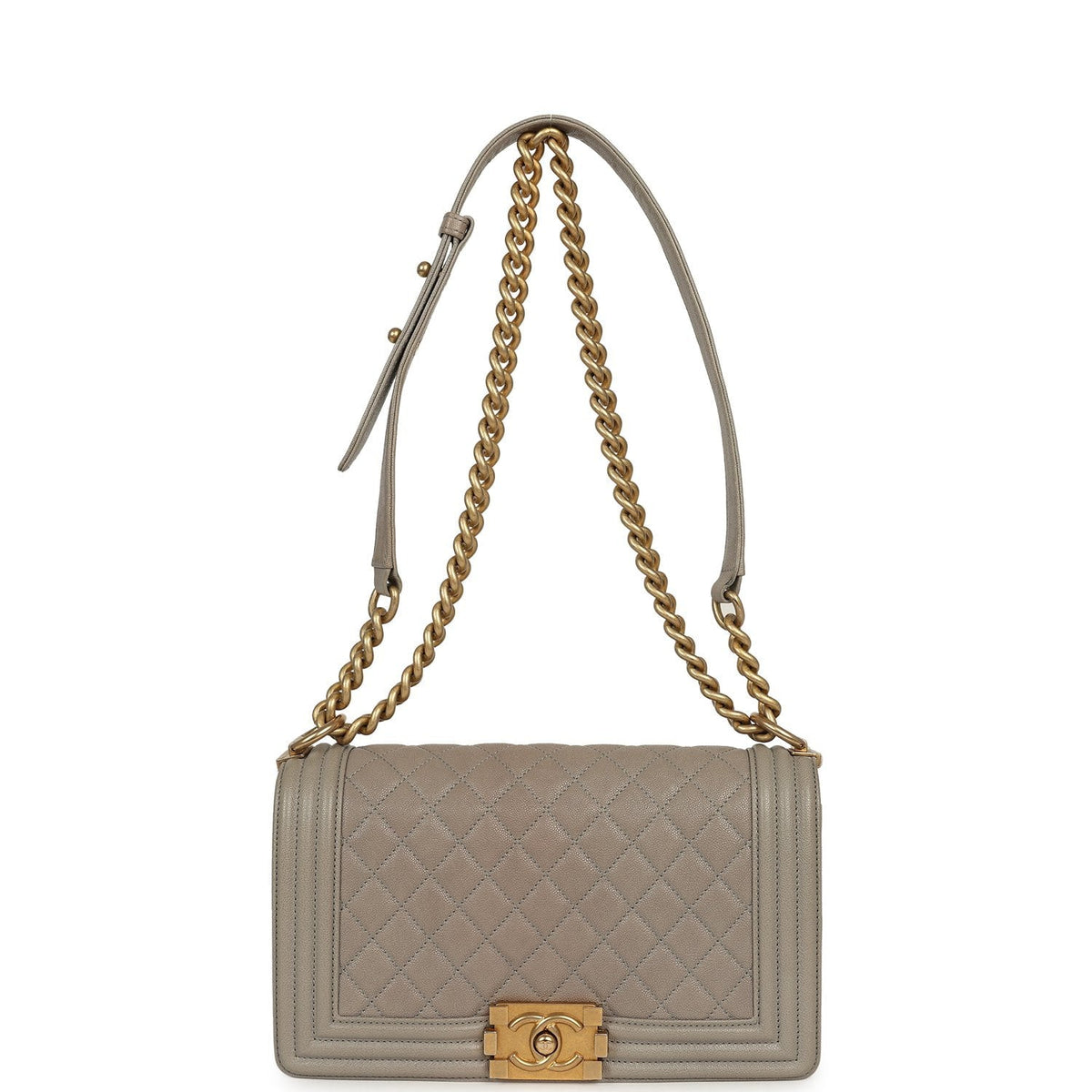 Pre-owned Chanel Medium Boy Bag Grey Caviar Antique Gold Hardware