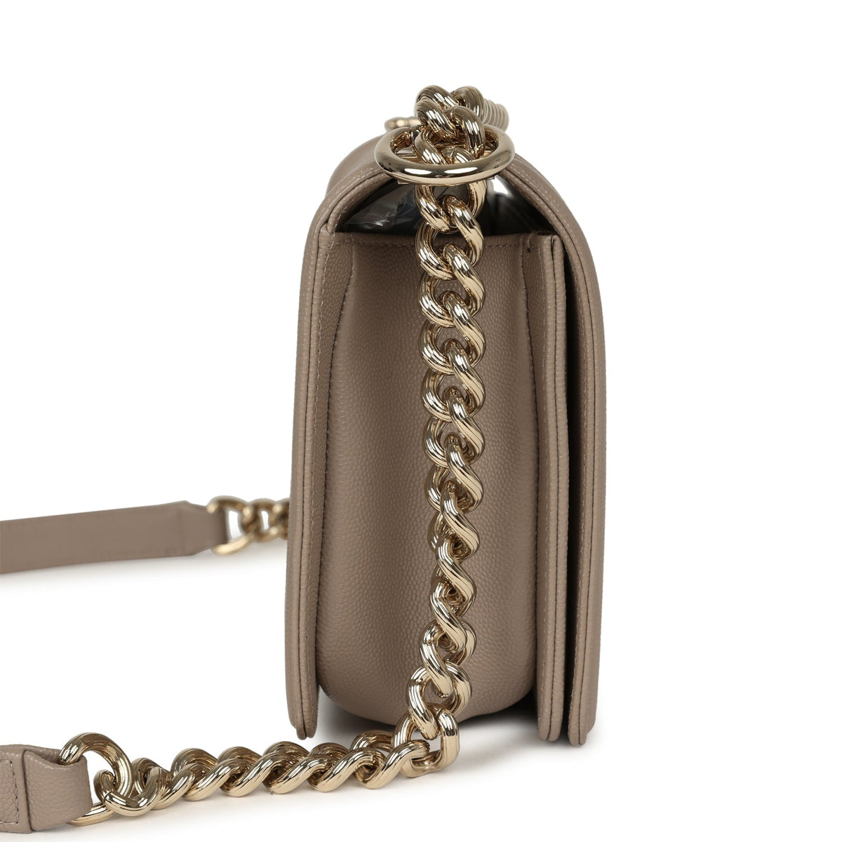 Pre-owned Chanel Medium Boy Bag Dark Beige Shiny Caviar Light Gold Hardware