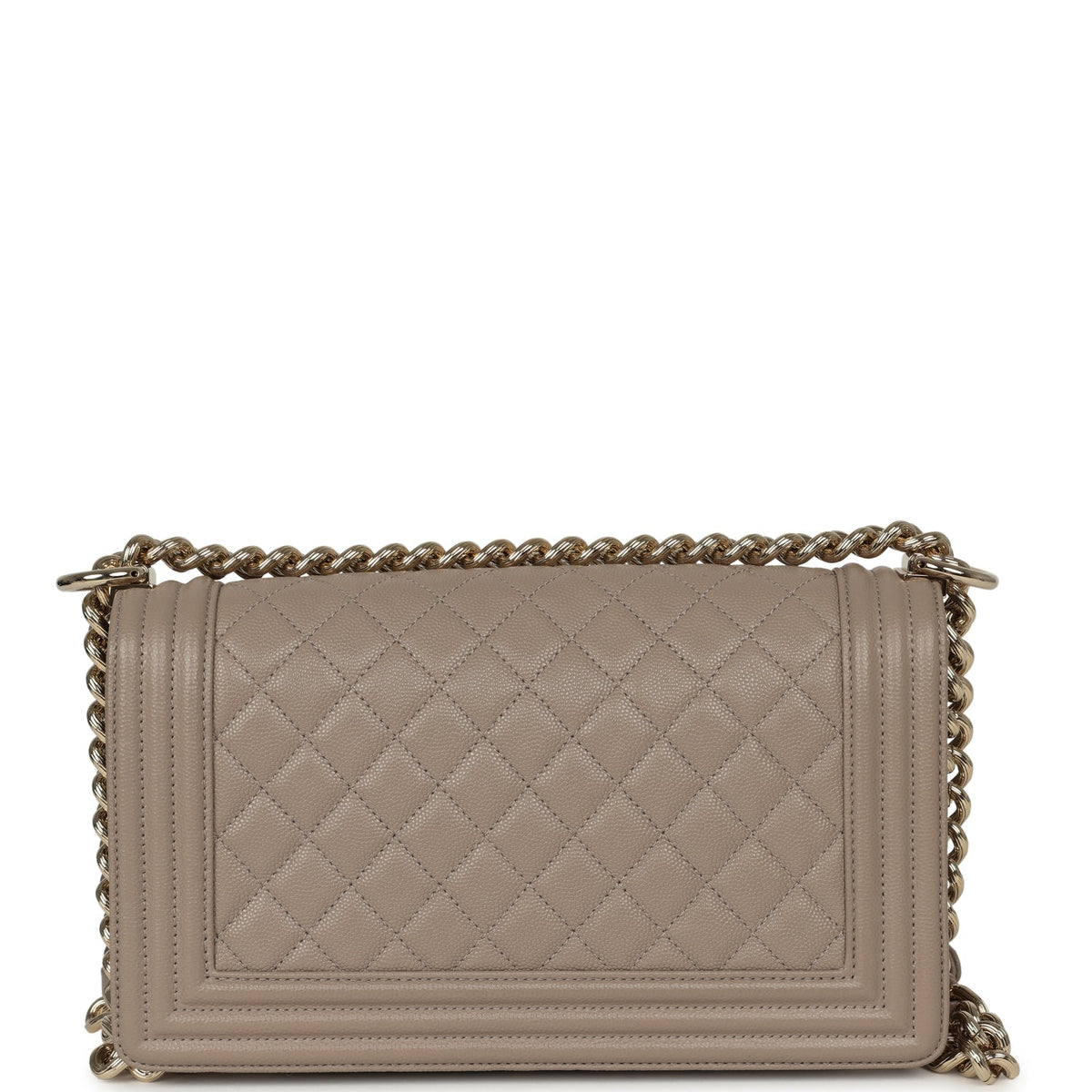 Pre-owned Chanel Medium Boy Bag Dark Beige Shiny Caviar Light Gold Hardware