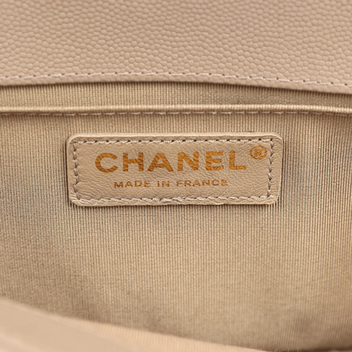 Pre-owned Chanel Medium Boy Bag Dark Beige Shiny Caviar Light Gold Hardware