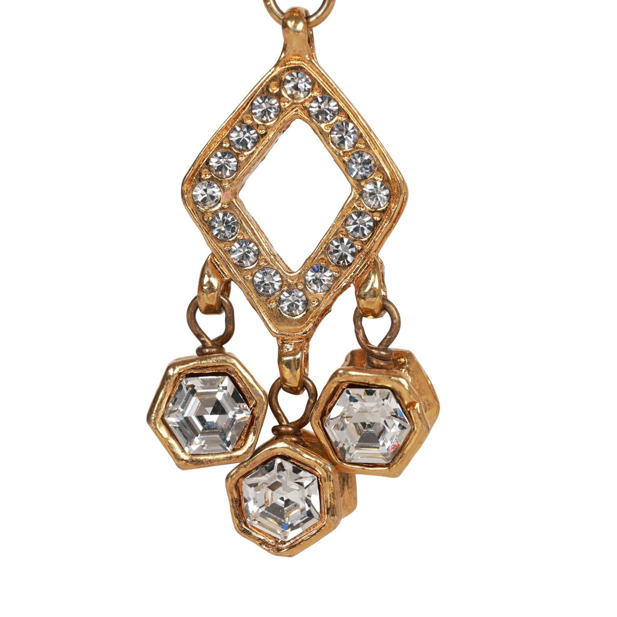 Vintage Chanel 24K Gold Plated Textured CC and Rhinestone Chandelier Clip Earrings