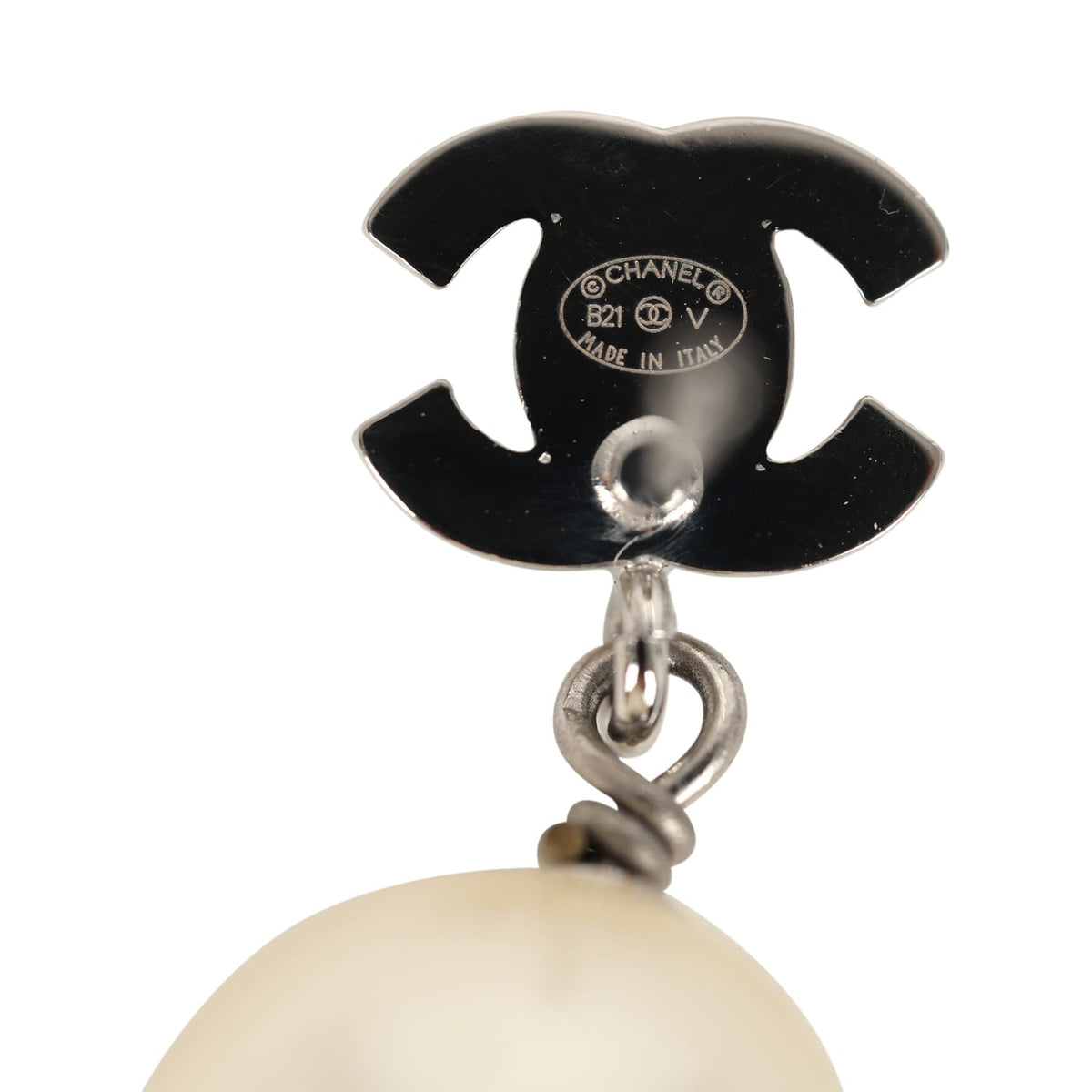 Pre-owned Chanel Small Crystal CC Pearl Drop Earrings Silver Tone Metal