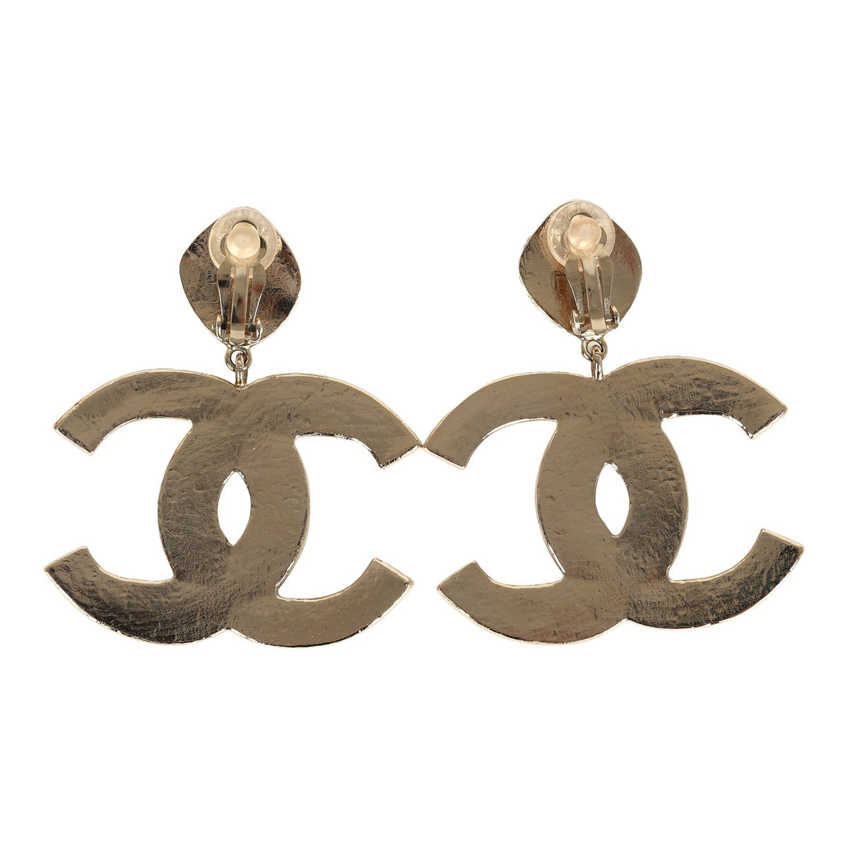 Chanel Large "Along the Nile" Egypt CC Drop Dangle Clip on Earrings Gold Resin Light Gold
