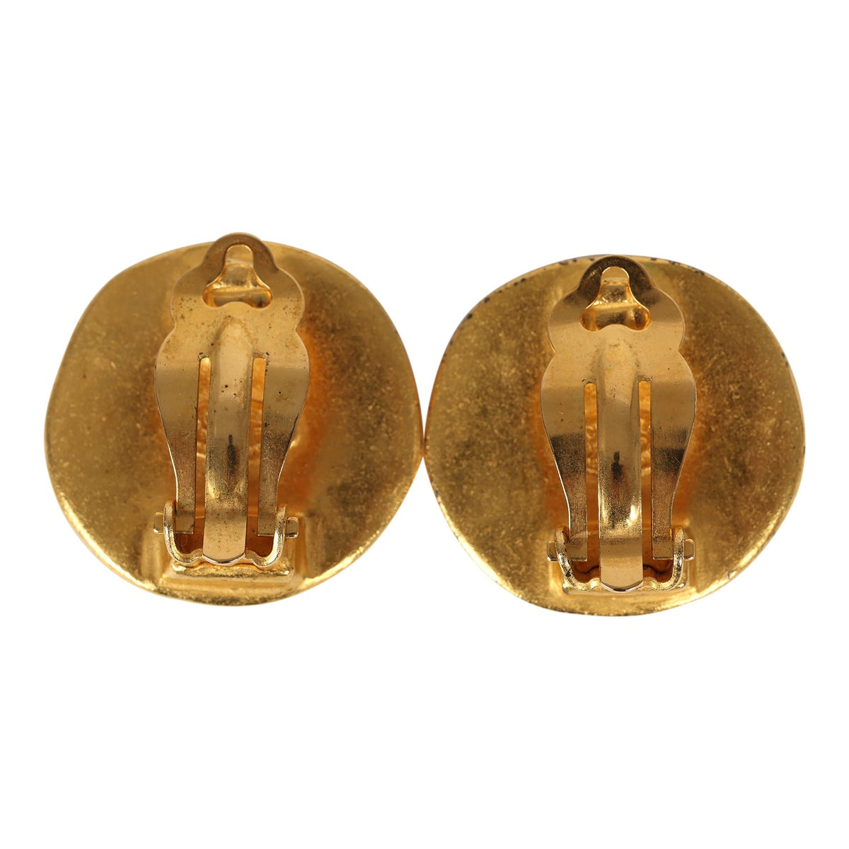 Vintage Chanel Small Round Hammered CC Earrings Gold Plated Hardware
