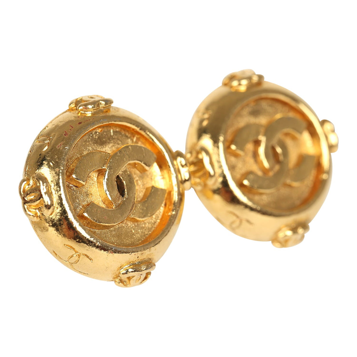 Vintage Chanel Small Round Border CC Clip On Earrings Gold Plated Hardware