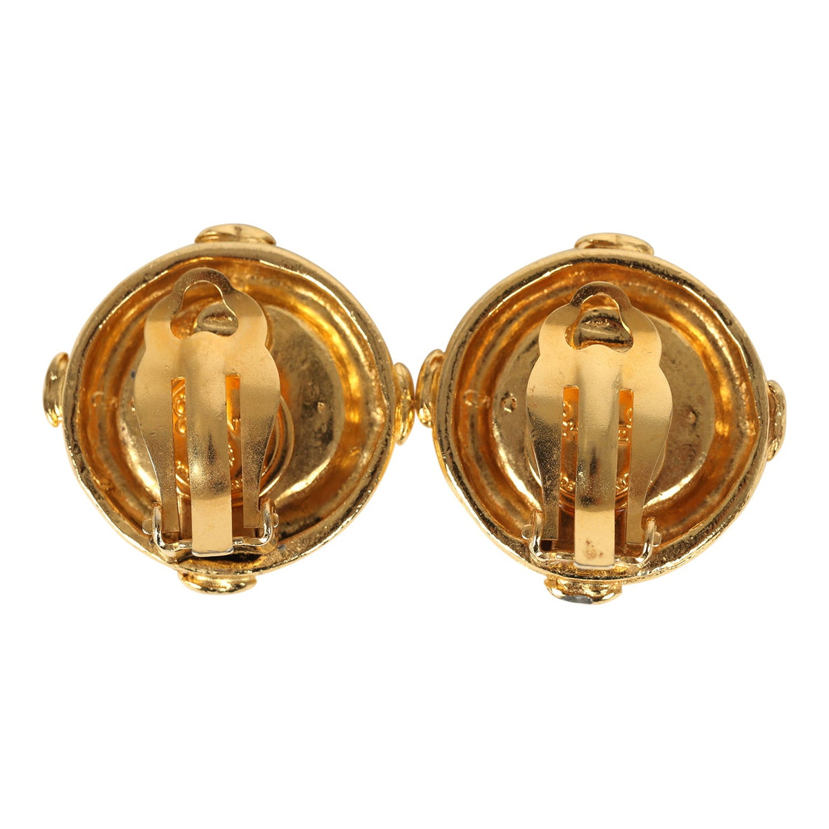 Vintage Chanel Small Round Border CC Clip On Earrings Gold Plated Hardware