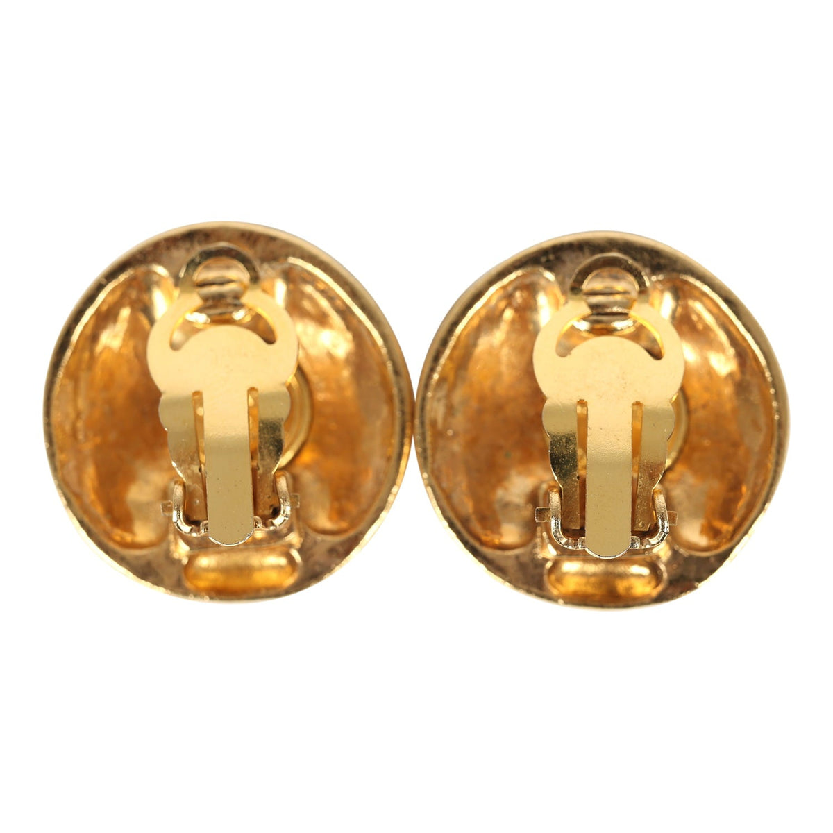 Vintage Chanel Small Round Sun Border CC Clip On Earrings Gold Plated Hardware