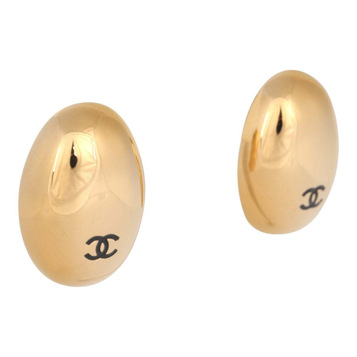 Chanel CC Oval Drop Earrings Black Resin, Gold Tone Hardware