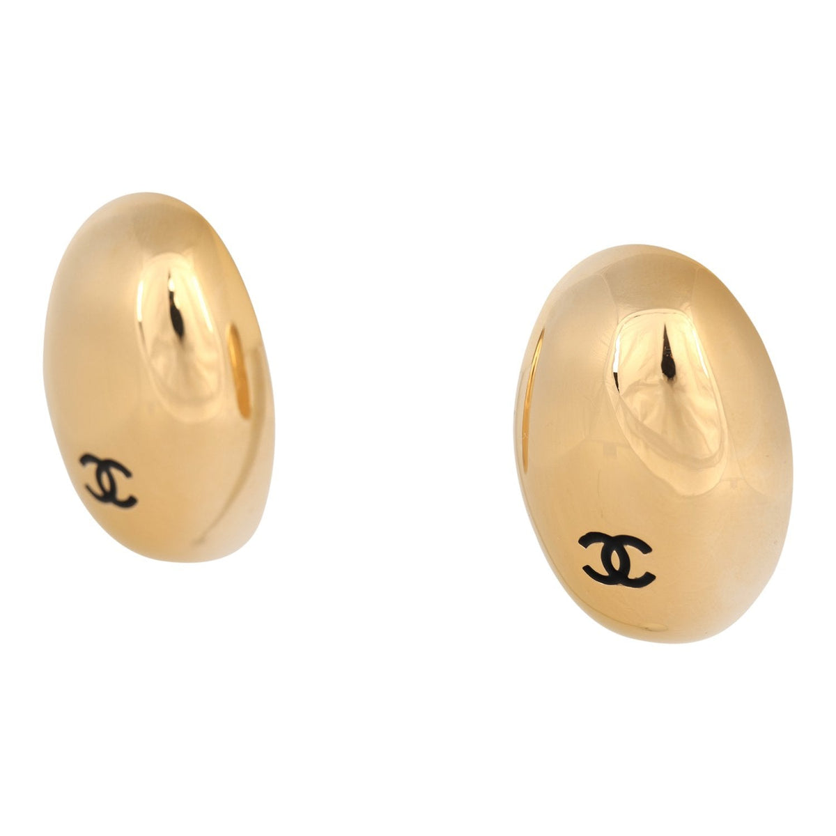 Chanel CC Oval Drop Earrings Black Resin, Gold Tone Hardware