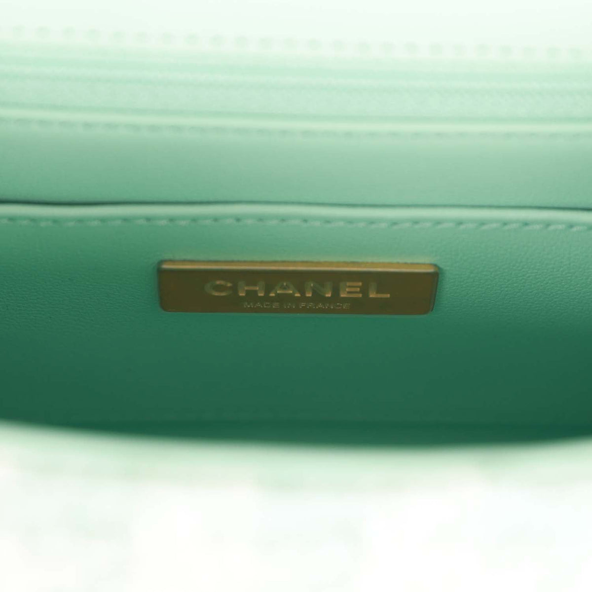 Chanel Mini Square Flap with Top Handle Turquoise, Ecru Tweed Antique Gold Hardware