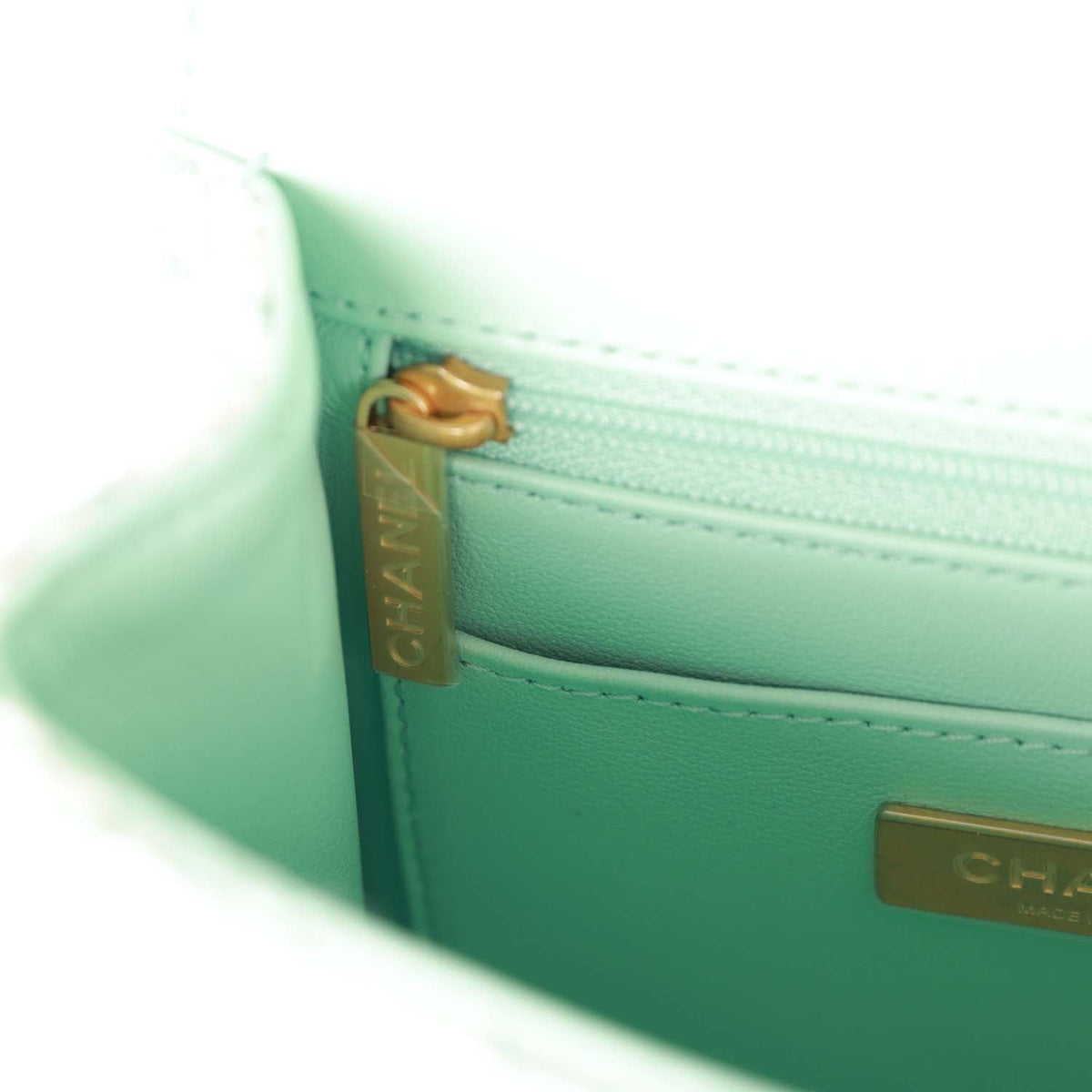 Chanel Mini Square Flap with Top Handle Turquoise, Ecru Tweed Antique Gold Hardware